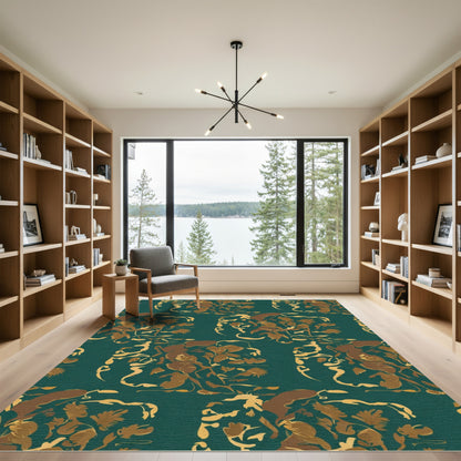 Emerald Teal Abstract Floral Swirl Rug