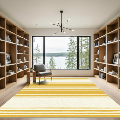 Yellow and White Horizontal Stripe Rug