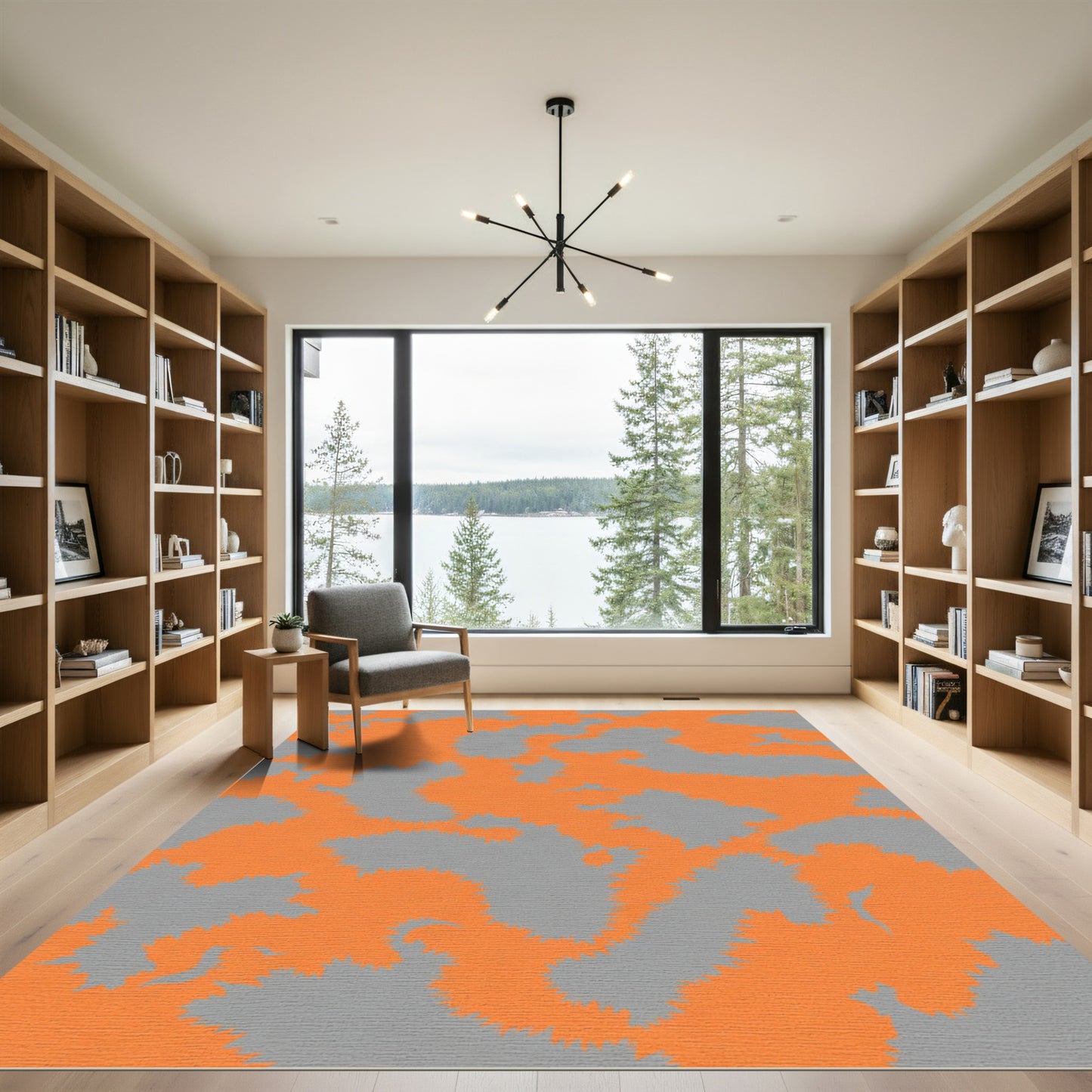 Orange Gray Abstract Camouflage Composition Rug