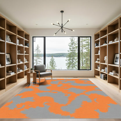 Orange Gray Abstract Camouflage Composition Rug