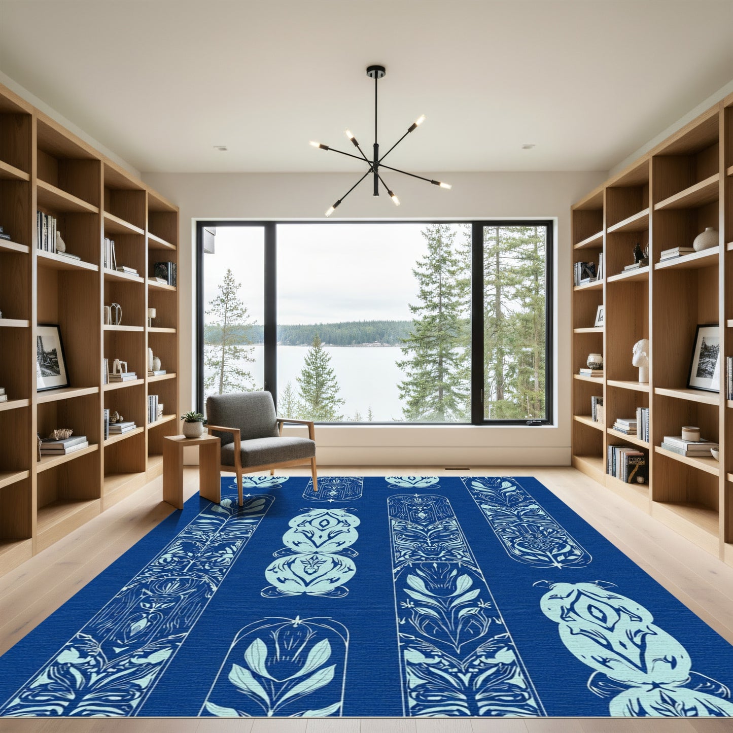 Art Nouveau Blue Floral Column Rug