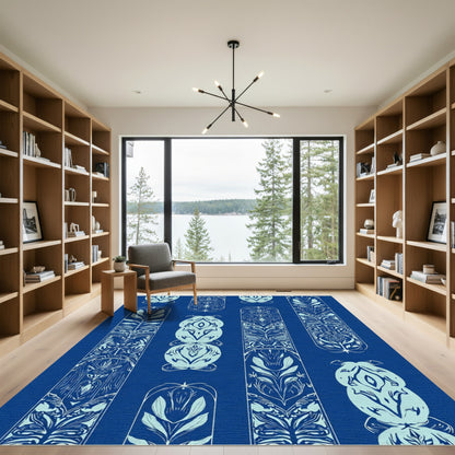 Art Nouveau Blue Floral Column Rug