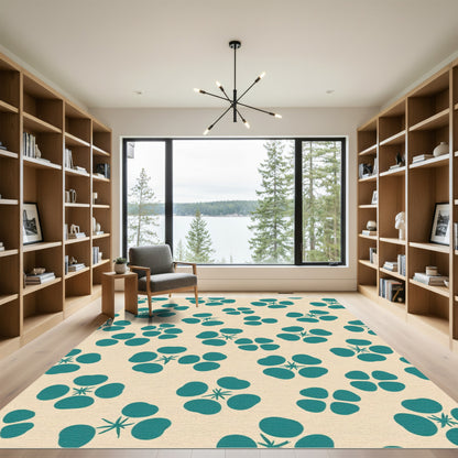 Teal Floral Clusters Light Beige Rug