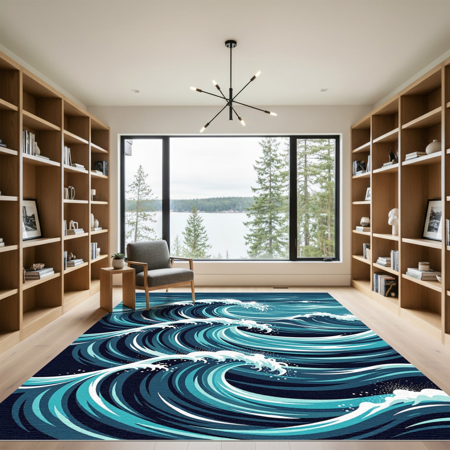 Deep Blue Ocean Wave Swirls Rug