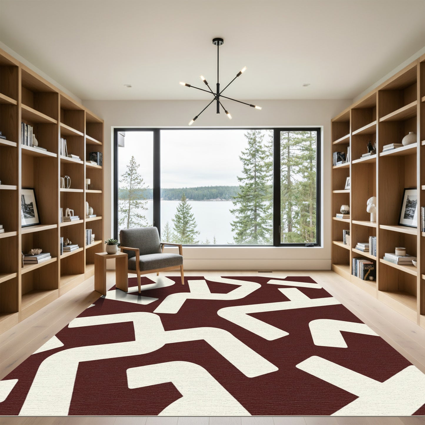 Bold White Abstract Maze Rug