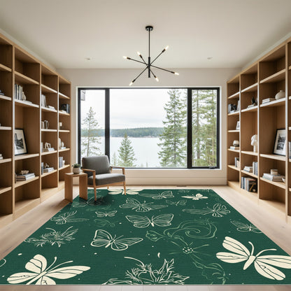 Cream Monarch Butterflies Garden Whimsical Rug