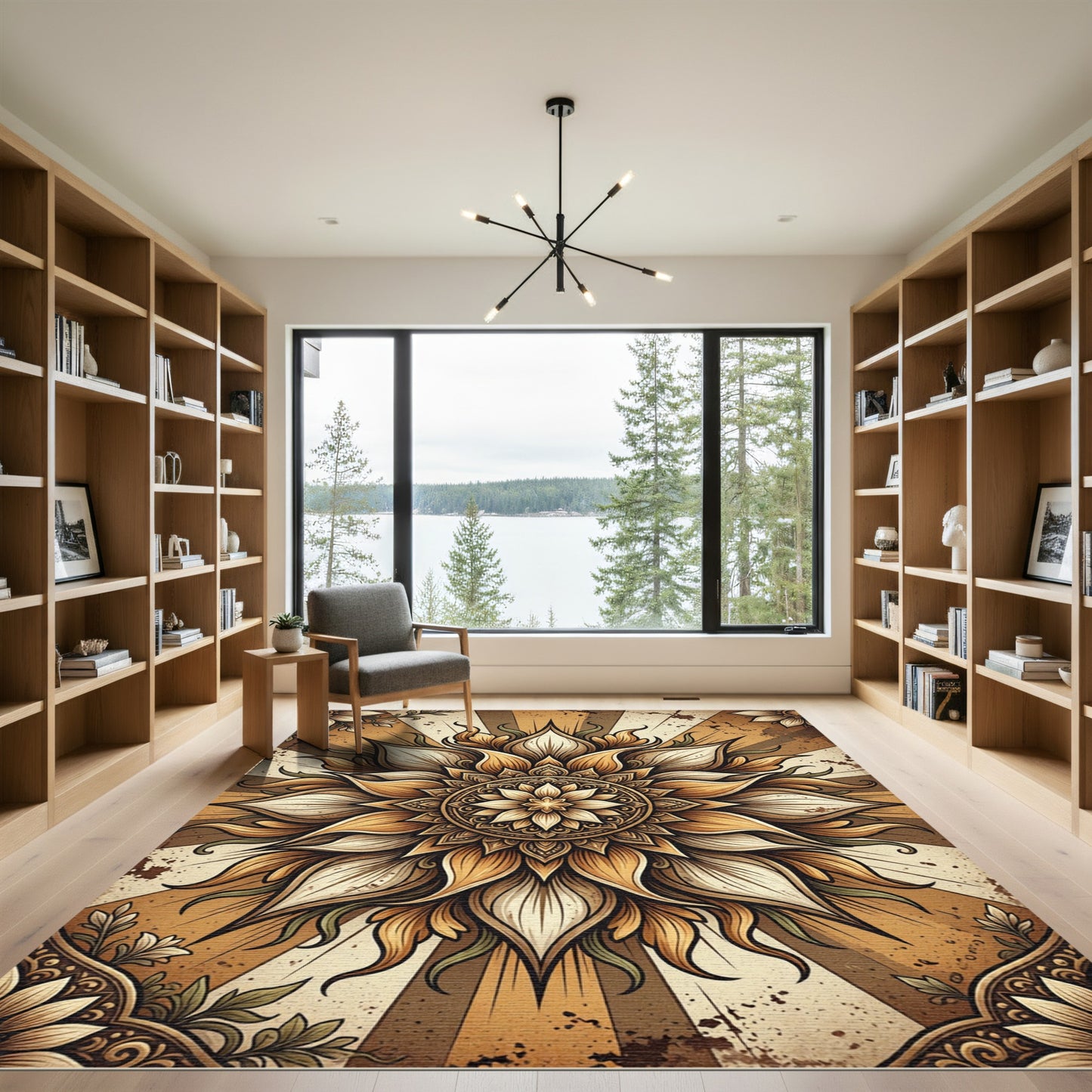 Golden Floral Mandala Radiance Rug
