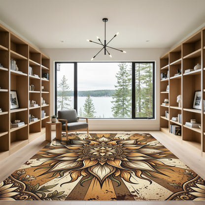 Golden Floral Mandala Radiance Rug