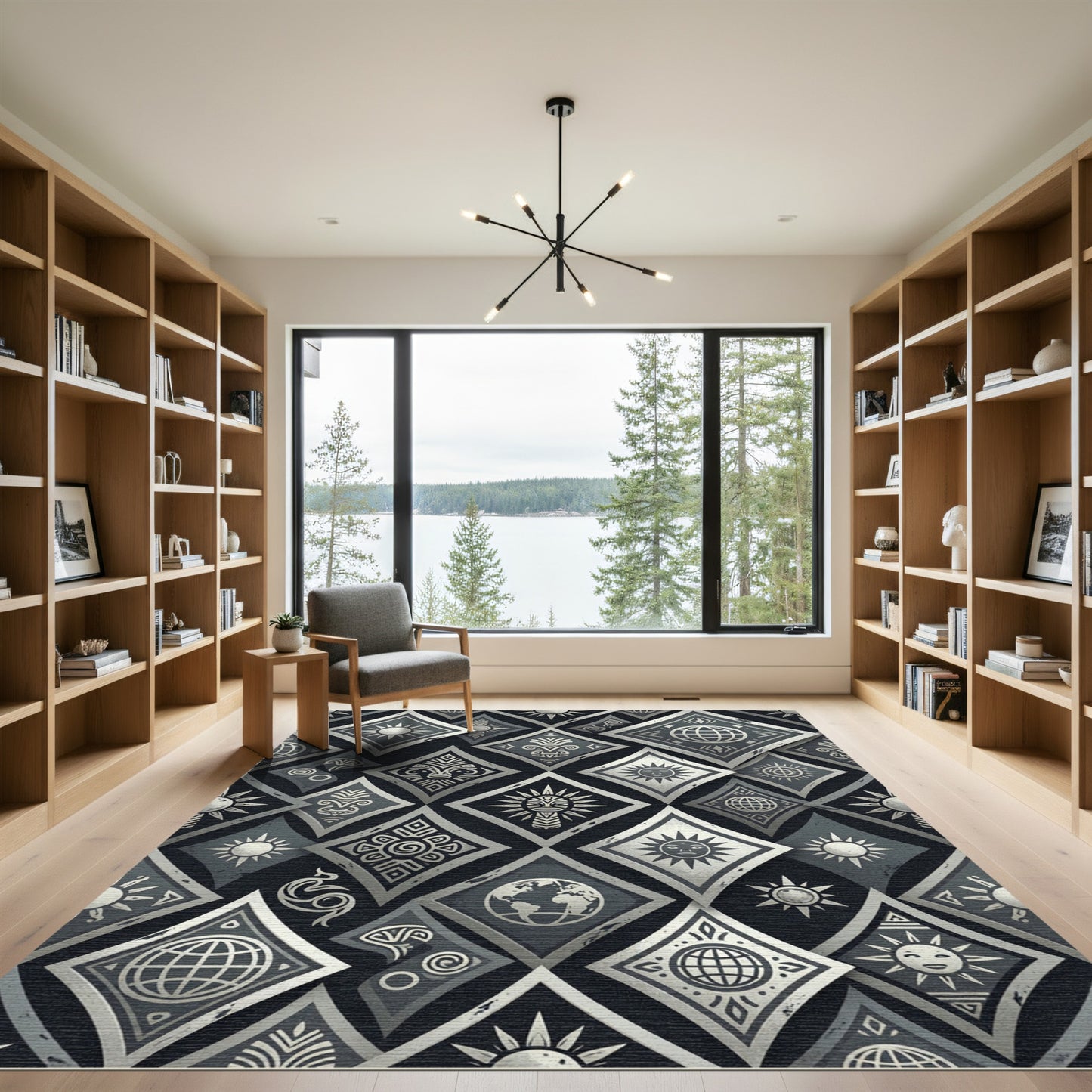 Monochrome Celestial Diamond Mystic Geo Rug