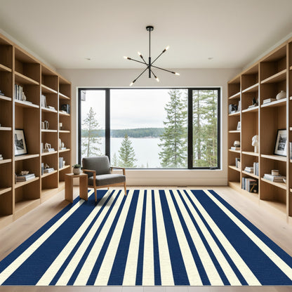 Navy Cream Vertical Stripe Arrangement Rug