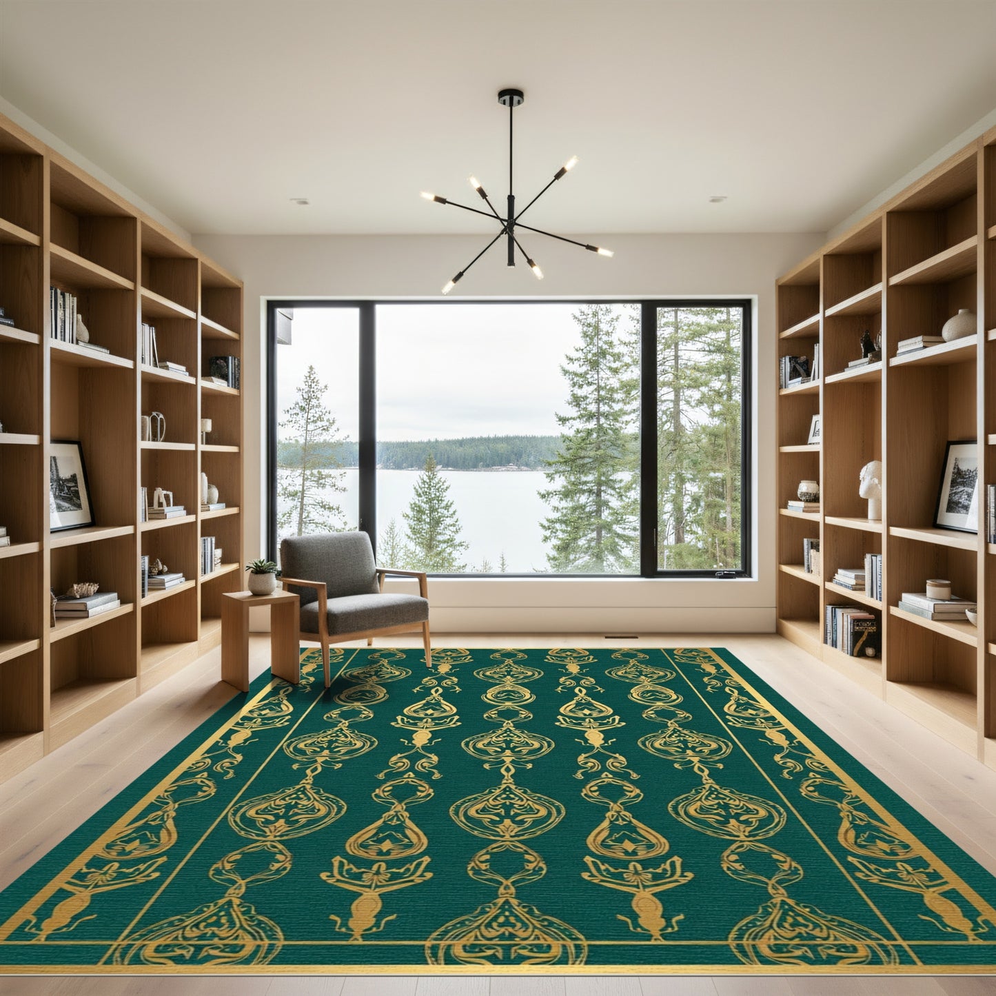 Emerald Gold Ornate Damask Rug
