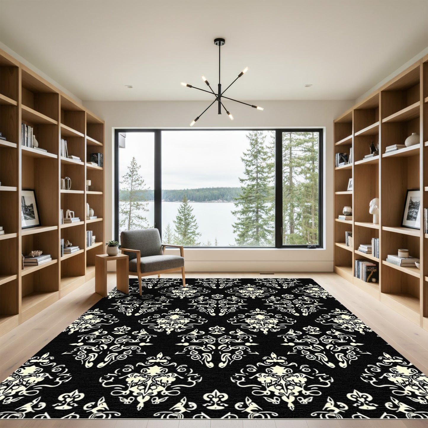 Classic Ivory Damask Scroll Rug