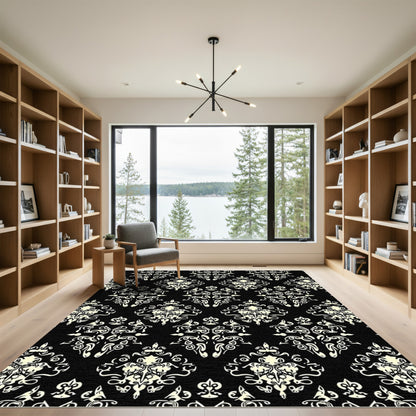 Classic Ivory Damask Scroll Rug