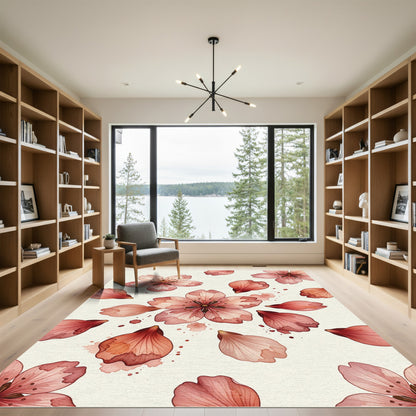 Watercolor Blush Cherry Blossom Scattered Petals Rug