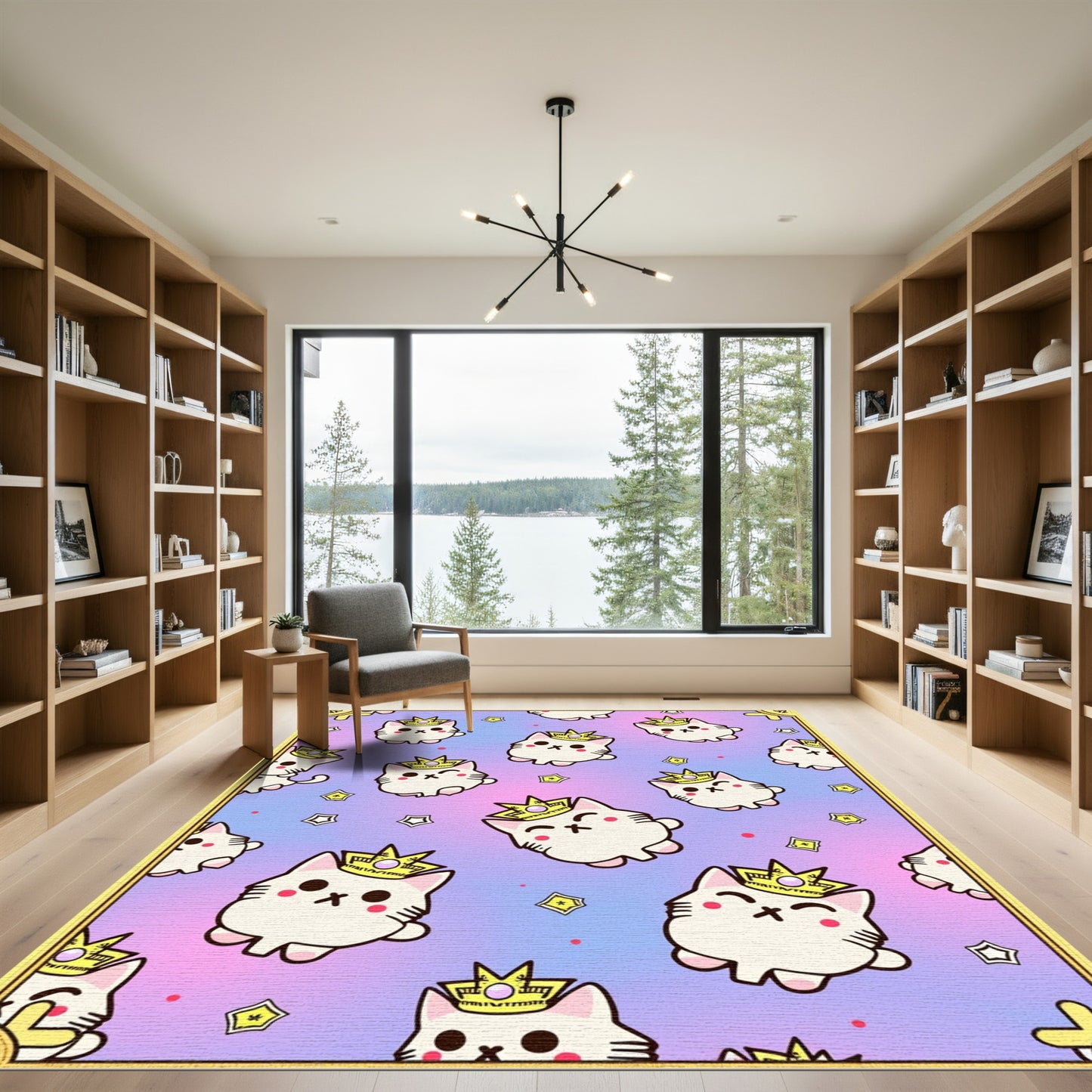 Cute White Crowned Cats Starry Pastel Rug