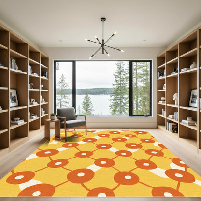 Orange Circles Diamond Web Rug