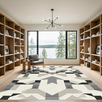 Geometric Neutral Tone Architectural Rug