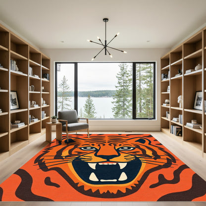Bold Orange Tiger Face Graphic Rug