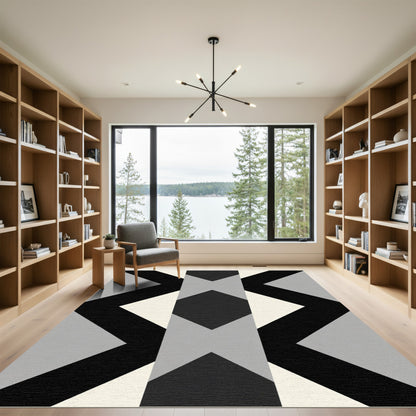 Graphic Black Gray Geometric Array Rug