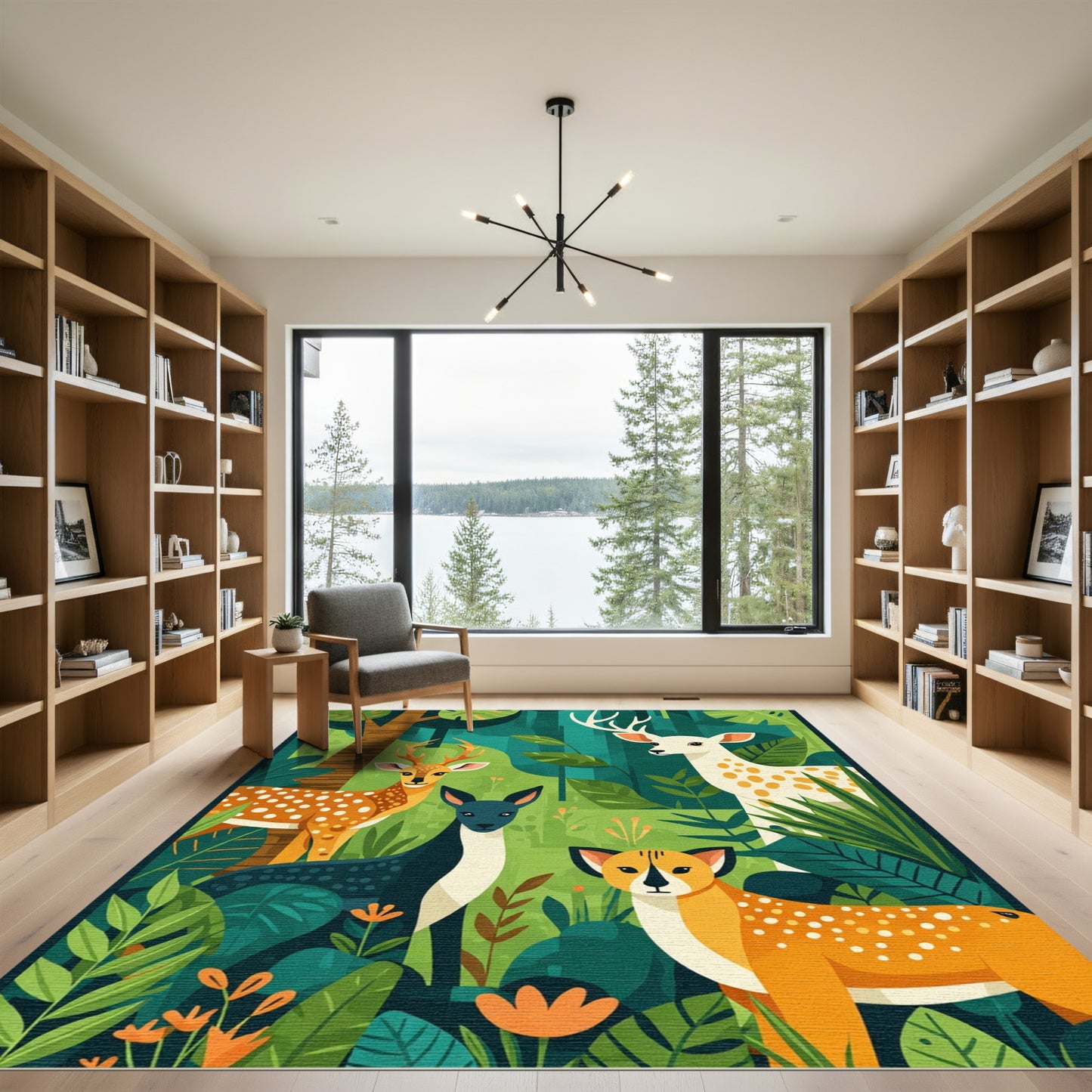 Jungle Animals Lush Forest Scene Rug