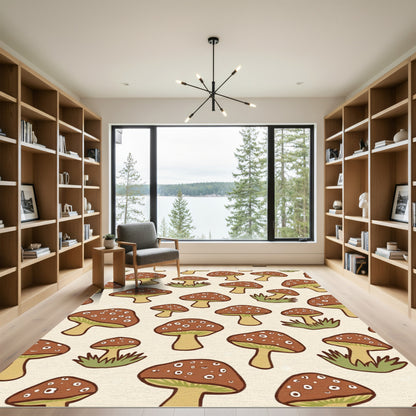 Whimsical Brown Spotted Mushroom Garden Rug