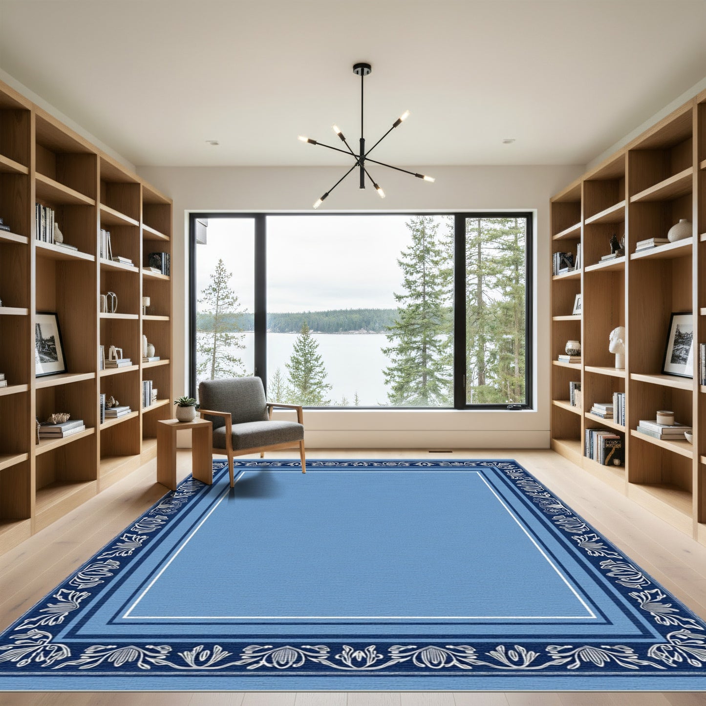 Blue Floral Border Medallion Rug