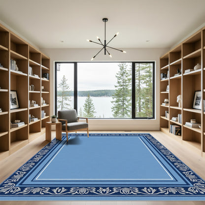 Blue Floral Border Medallion Rug