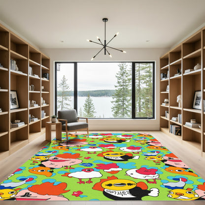 Whimsical Cartoon Chickens Colorful Fun Rug