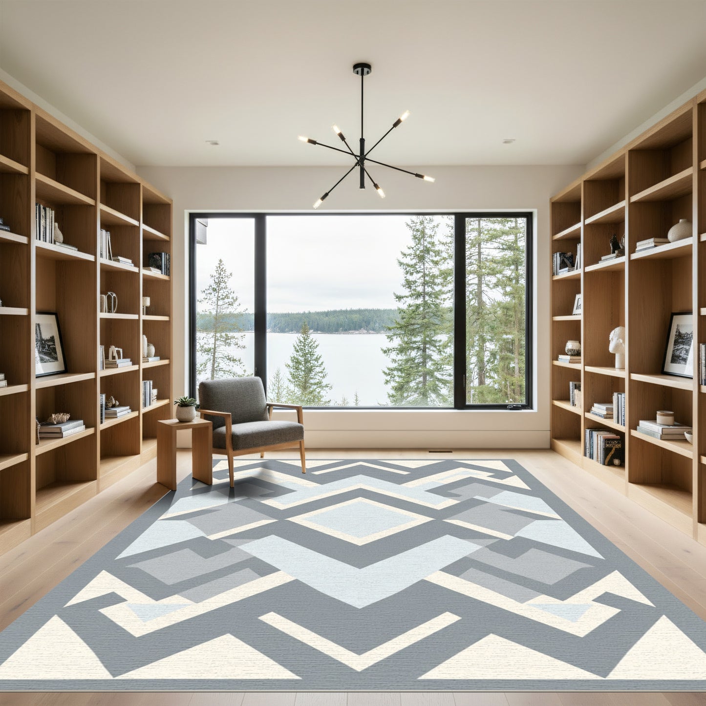Gray Abstract Geometric Layered Rug
