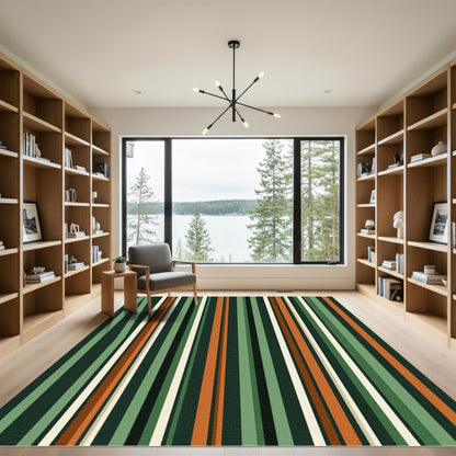 Earthy Green and Copper Vertical Striped Rug