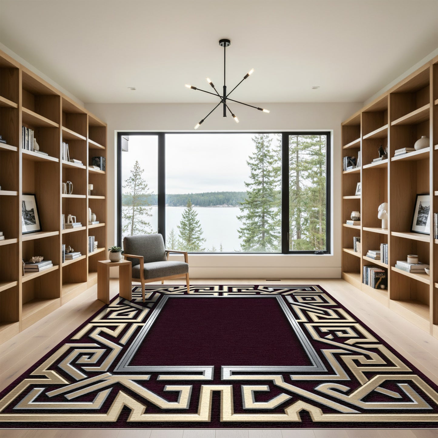 Metallic Gold Silver Geometric Maze Rug
