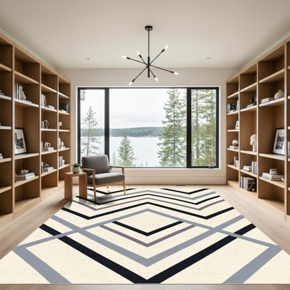 Black Gray Chevron Square Arrangement Rug