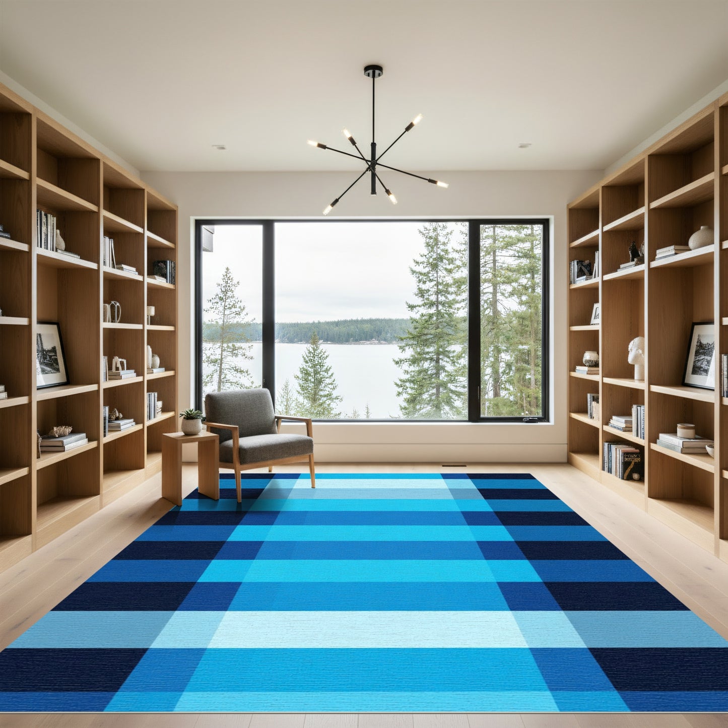Cool Blue Plaid Gradient Rug