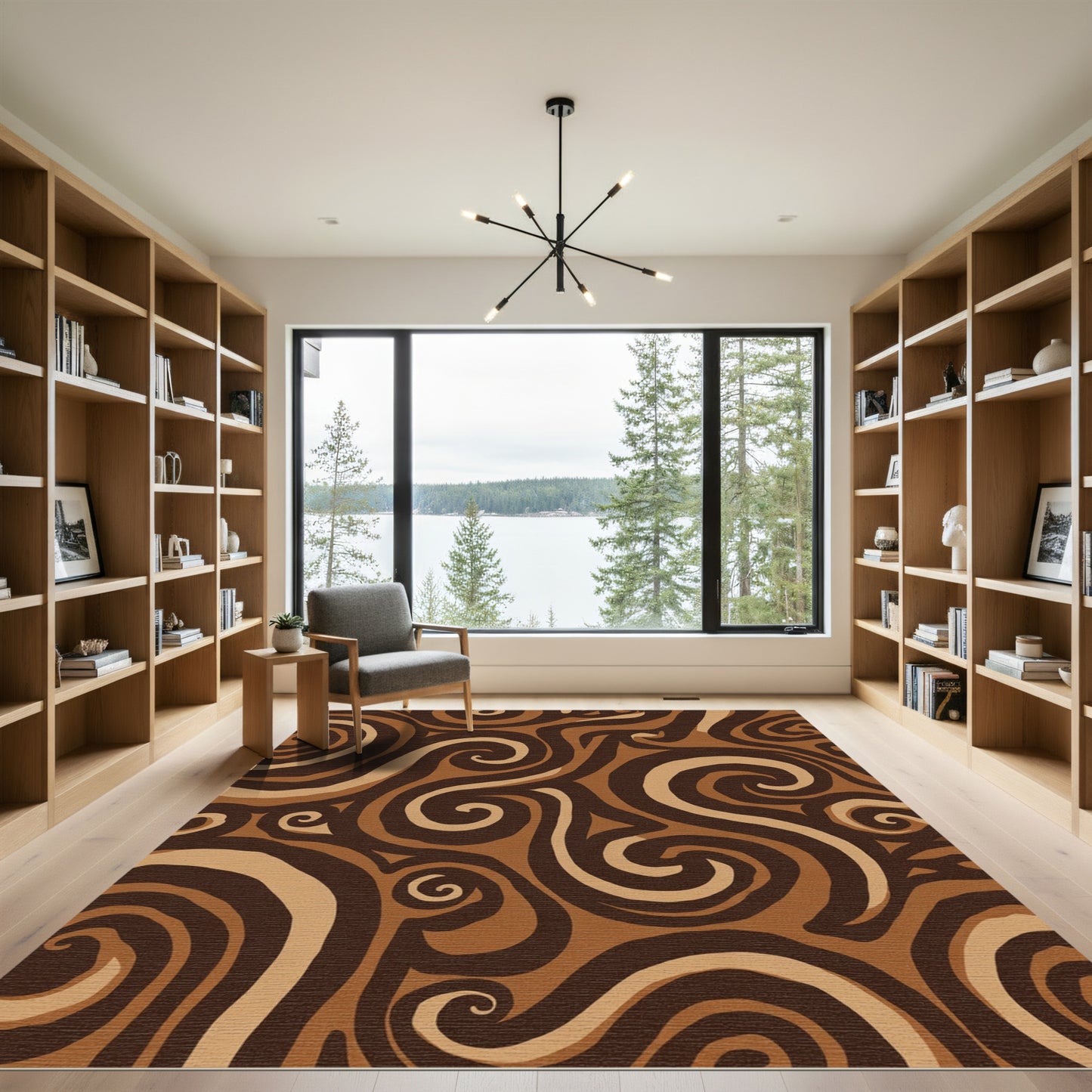 Rich Brown Swirl Abstract Rug