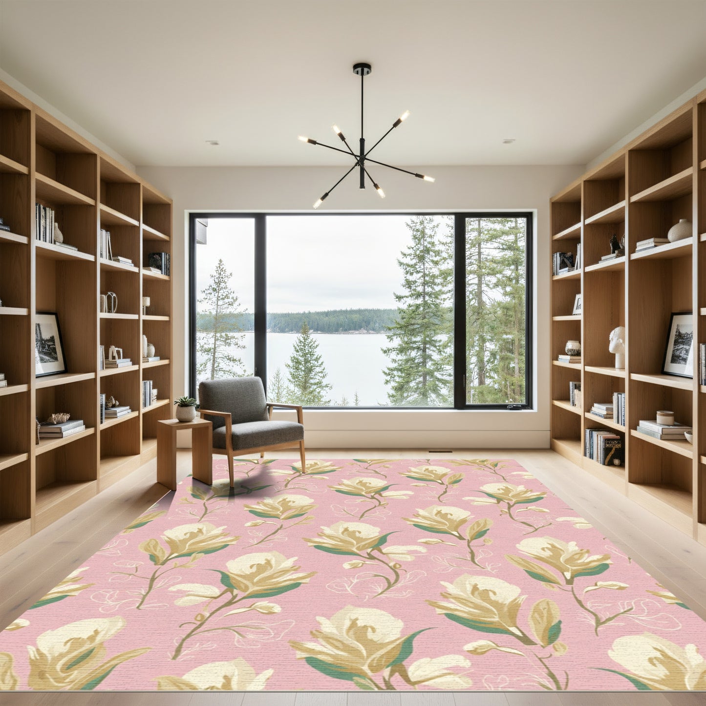 Blush Pink Cream Floral Vine Rug