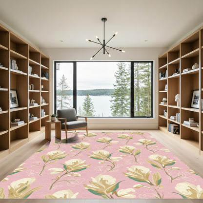 Blush Pink Cream Floral Vine Rug