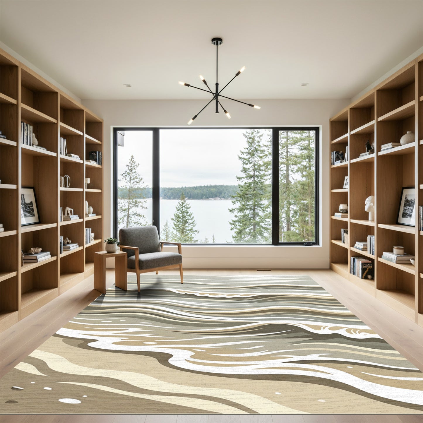 Earthy Tone Rhythmic Ocean Waves Rug