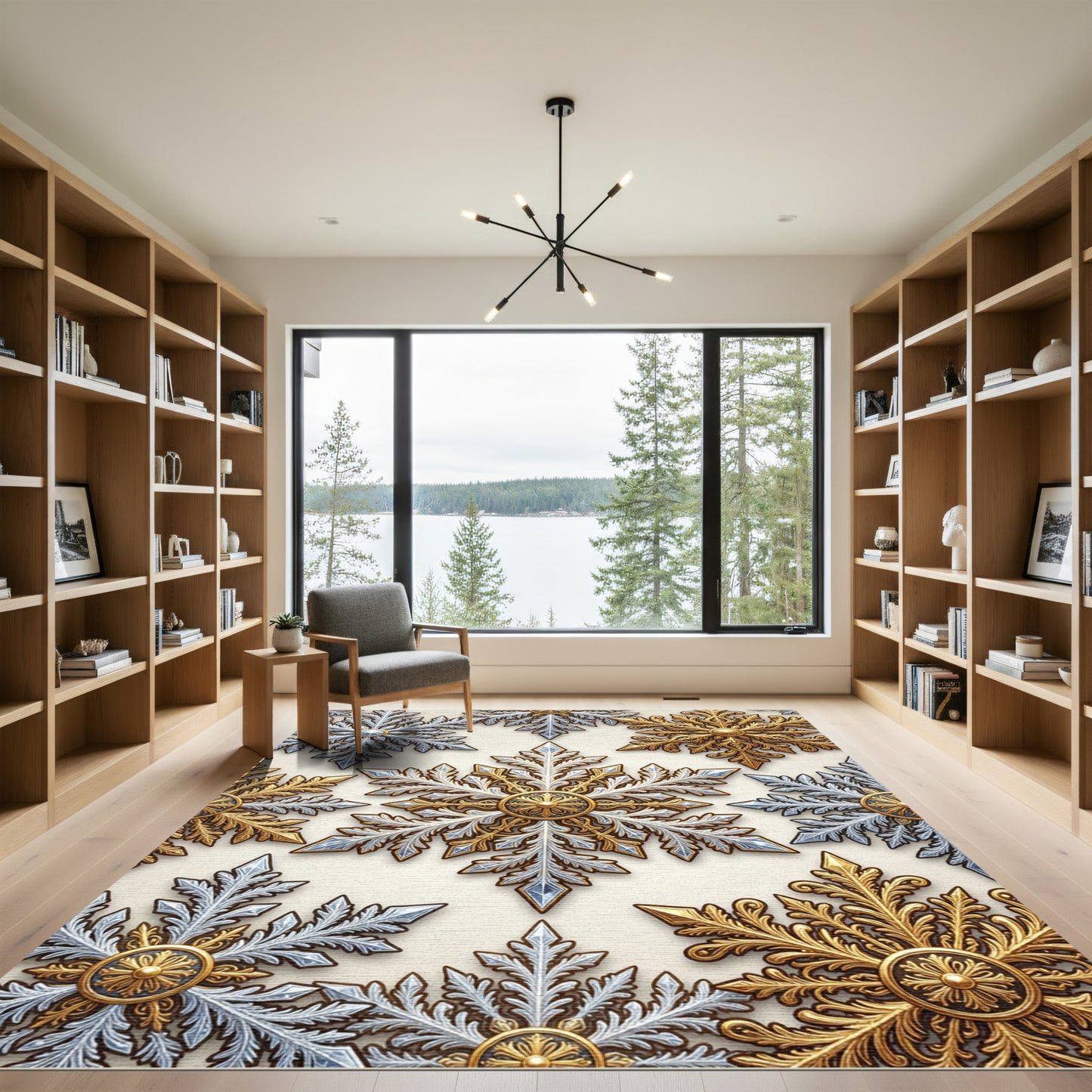 Metallic Gold and Silver Winter Snowflake Rug