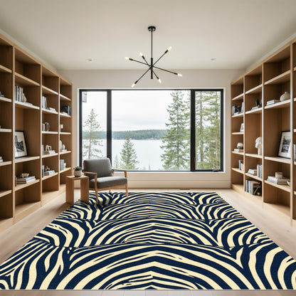 Navy Gold Zebra Stripe Graphic Rug