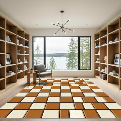 Brown Cream Geometric Tiled Rug