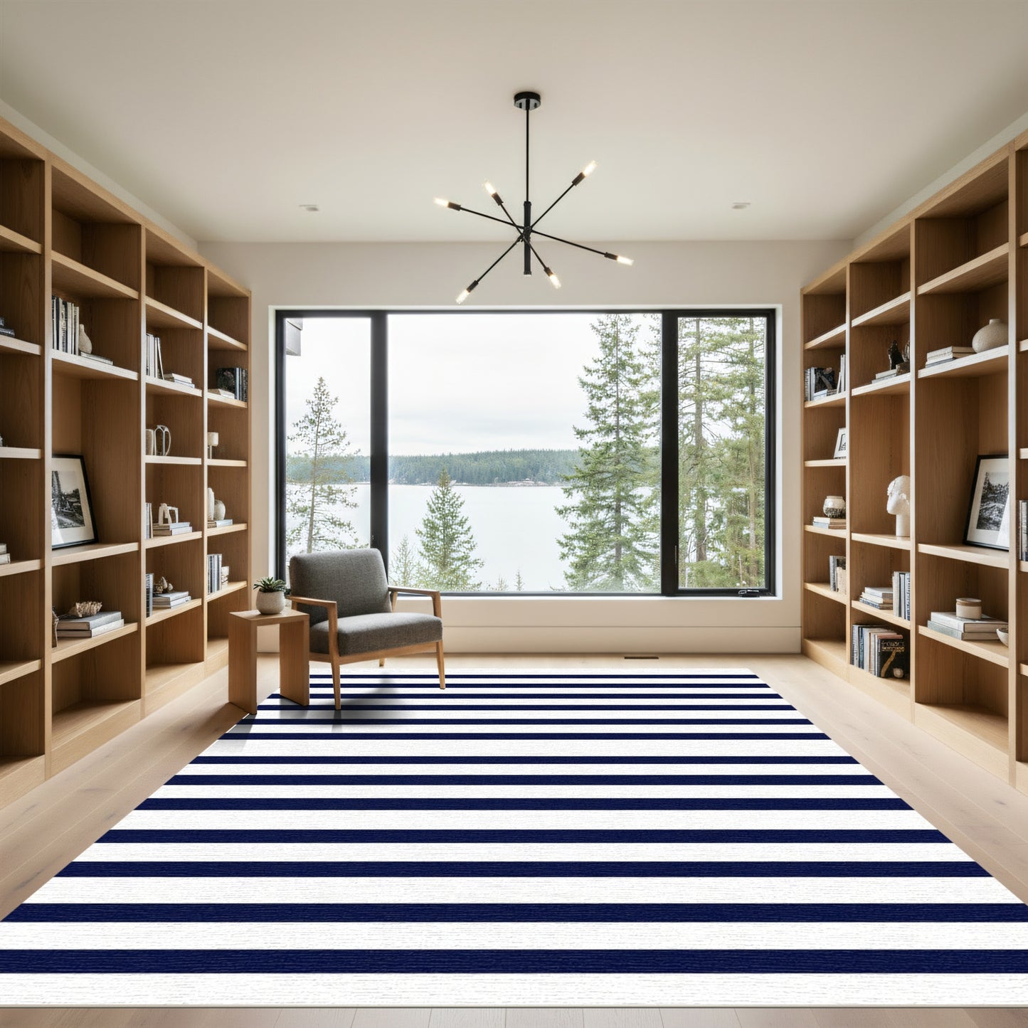 Classic navy and white striped Rug