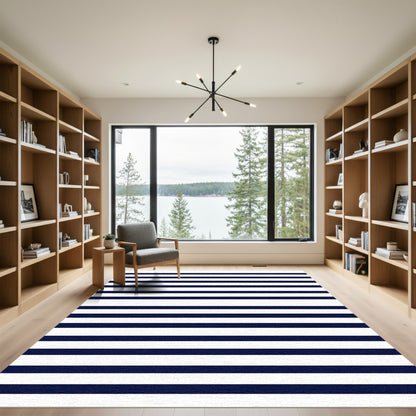 Classic navy and white striped Rug