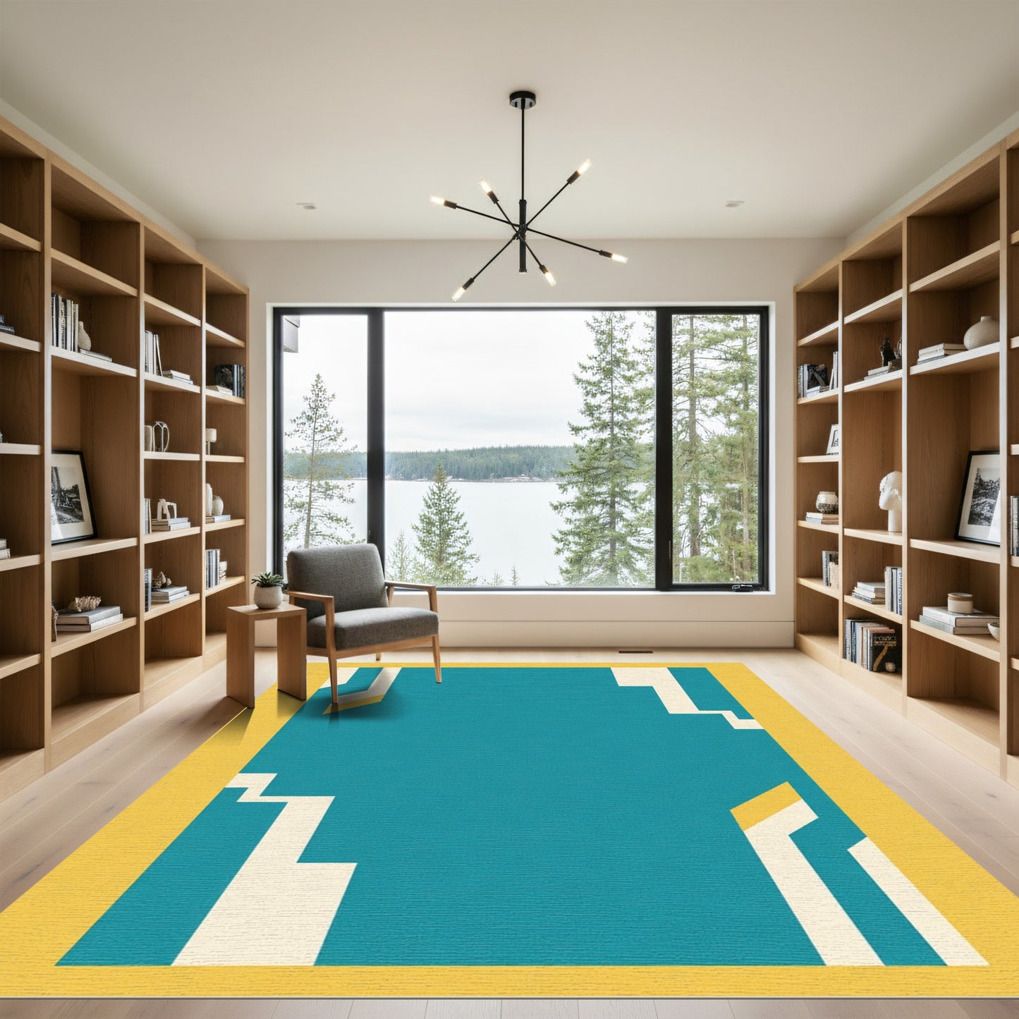 Teal Yellow Geometric Accent Rug