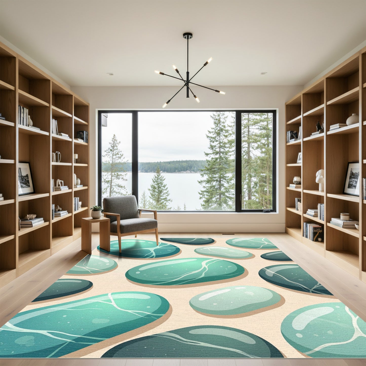 Ocean Teal Pebble Agate Arrangement Rug