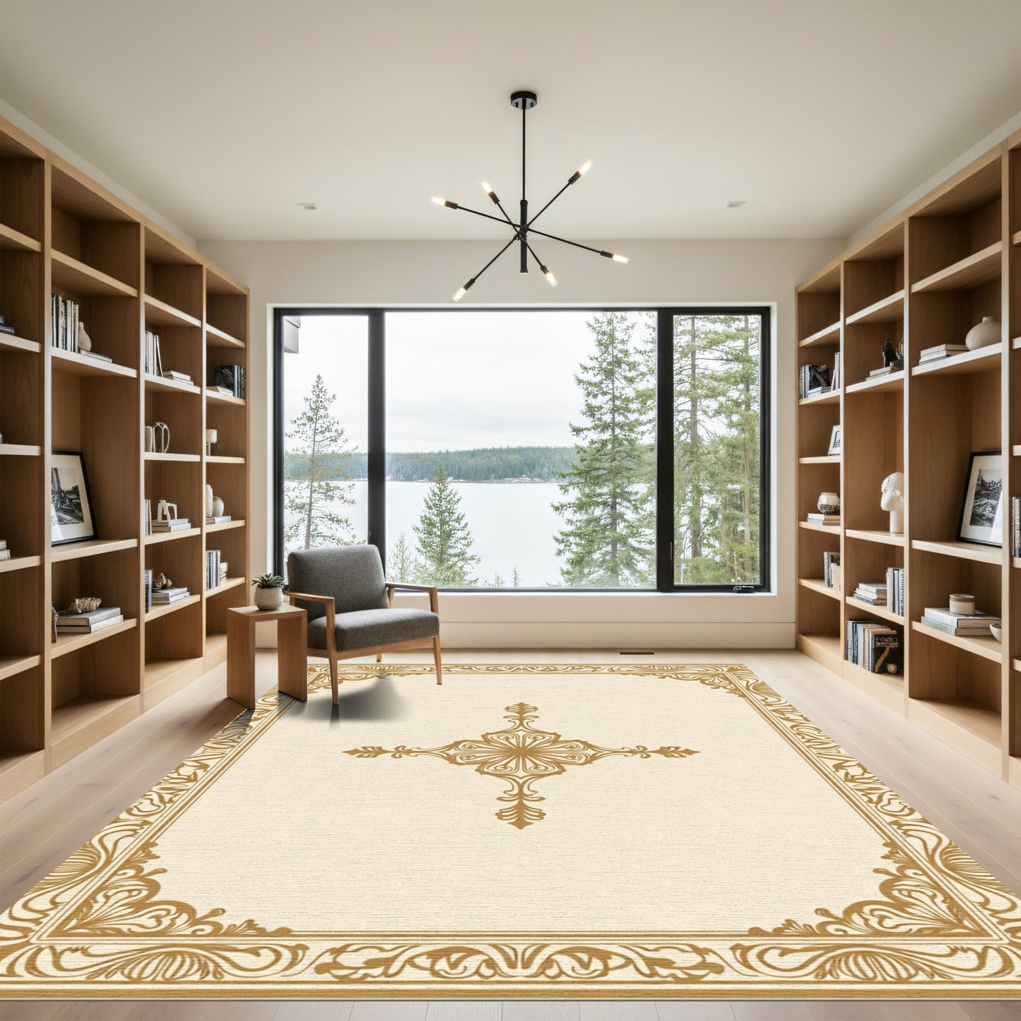 Ornate Beige Flourish Medallion Rug