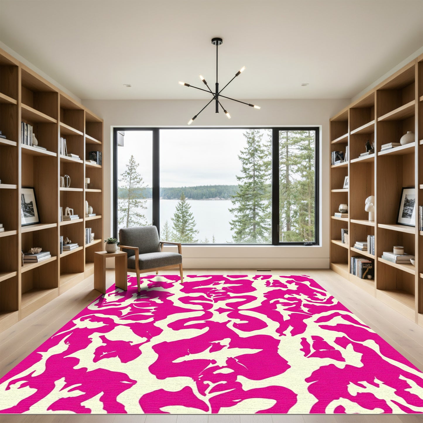 Vibrant Pink Abstract Floral Composition Rug