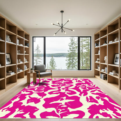 Vibrant Pink Abstract Floral Composition Rug