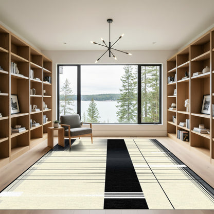 Modern Cream Black Striped Rectangles Rug