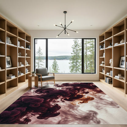 Ethereal Burgundy Haze Abstract Swirl Rug