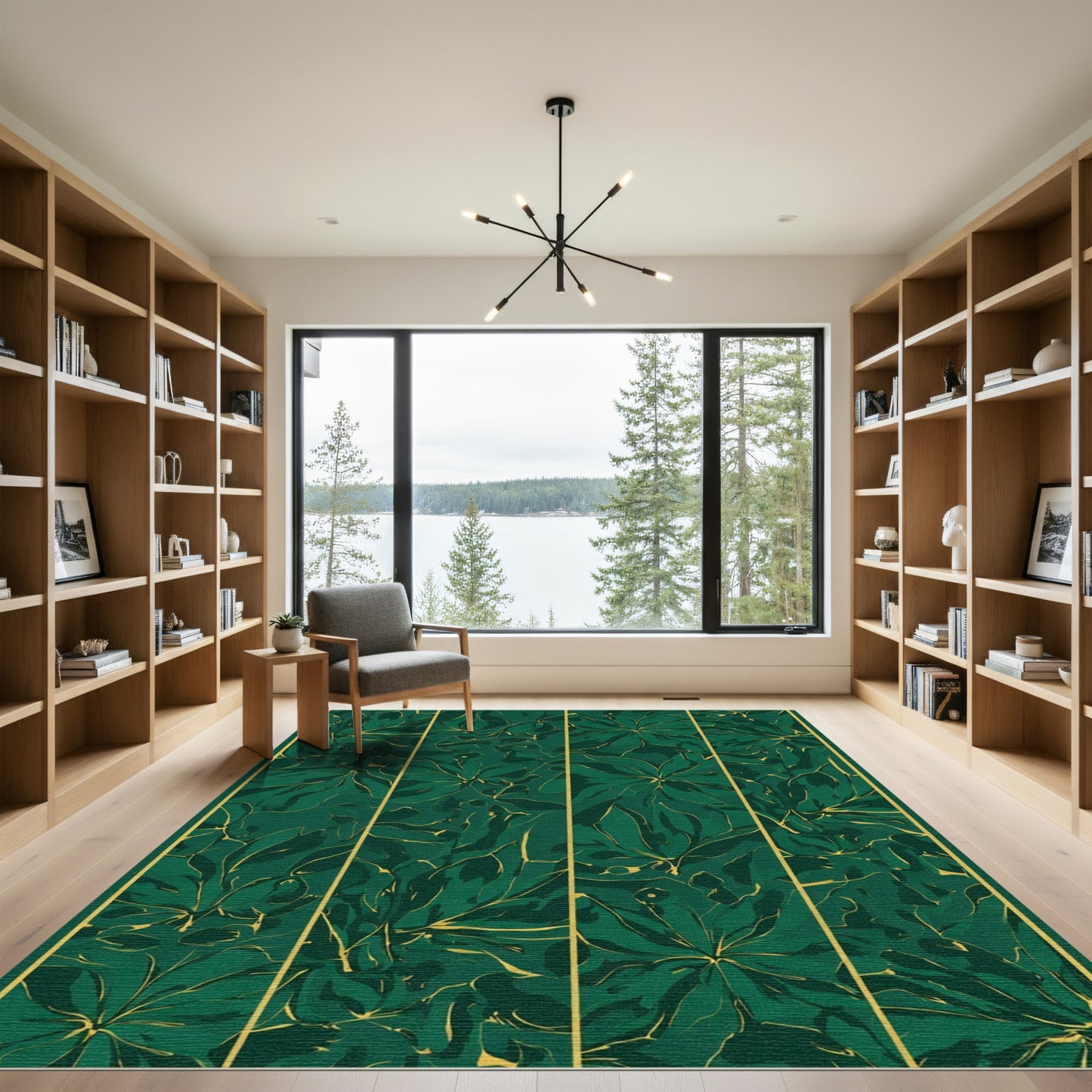 Emerald Green Tropical Foliage Veined Rug
